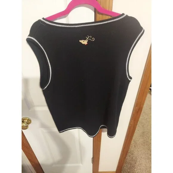 White Stag Ugly Christmas Sweater Vest Reindeer Snowflakes Size‎ 12/14 L Black - Picture 8 of 8